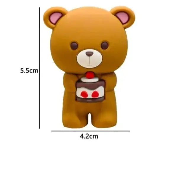 Mini Bear With Cake Cake Topper – Brown Teddy Holding Slice Ctt046B
