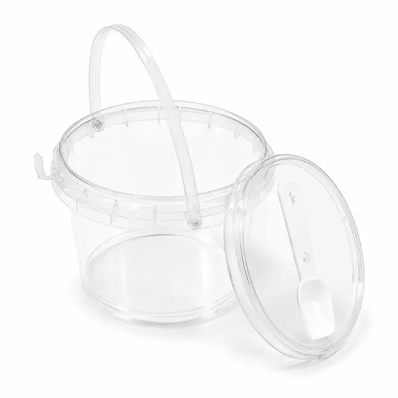 2603 53 Cl104 365Ml Clear Plastic Bucket Container With Handle Lid Spoon – Pack Of 25