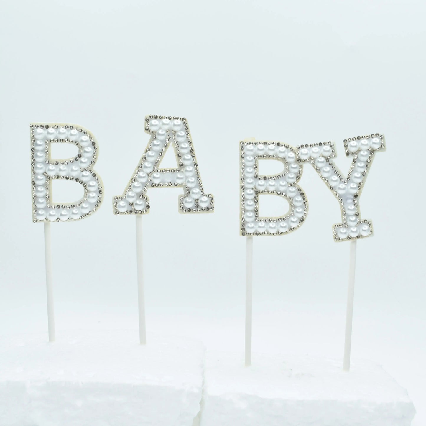 Silver Pearls Baby Letters Cake Topper Tpr046