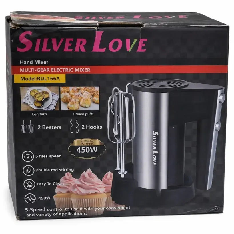Silver Love Hand Mixer – 450W 5-Speed Electric Mixer | Rdl166A | Moq: 3 Pieces