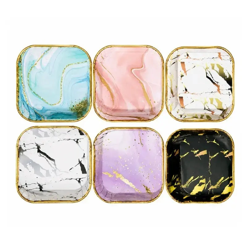 2603 7 Cl045 Premium Golden Inner Paper Baking Cups With Lid – Assorted Marble Design Pack Of 50 Ets