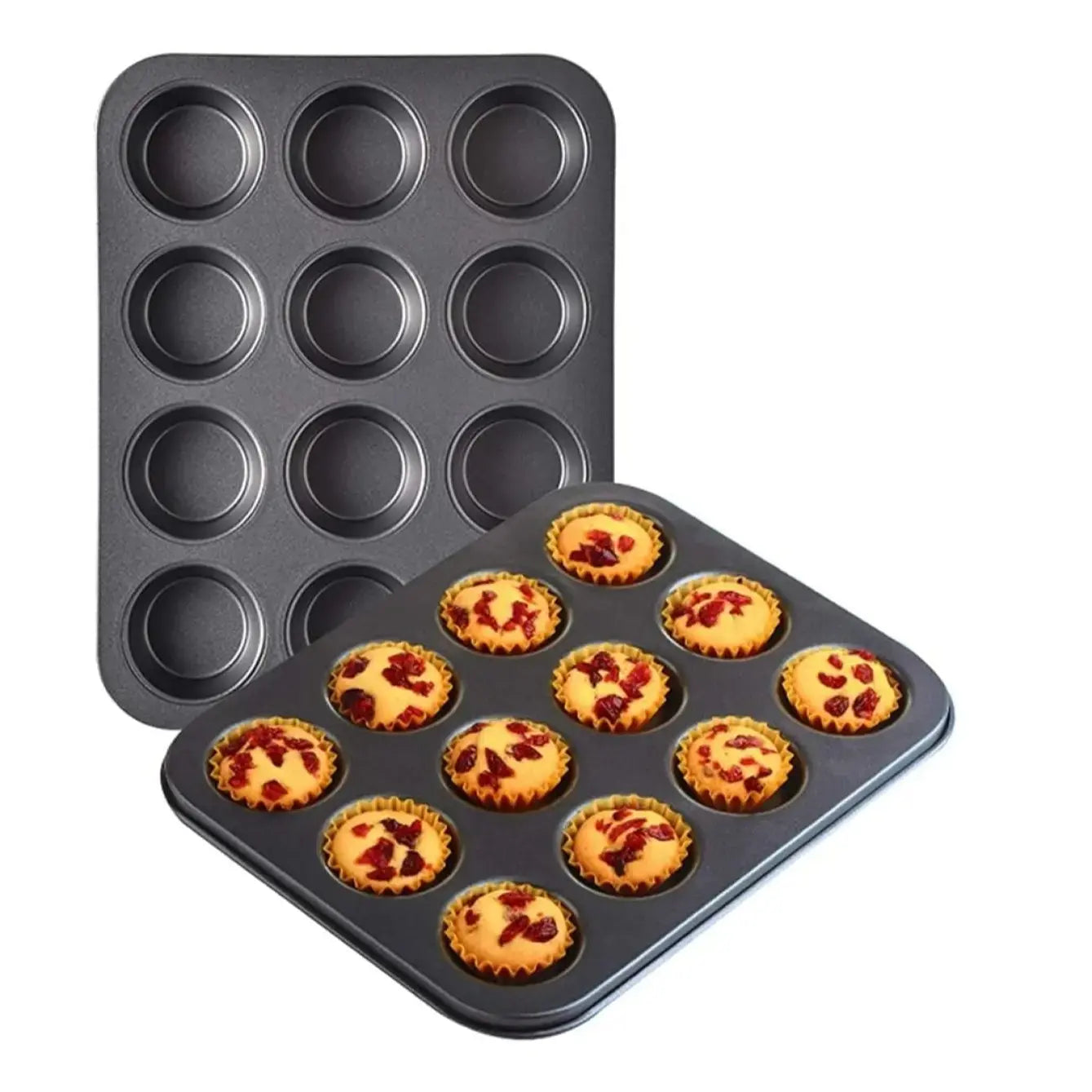12 In 1 Round Black Muffin Cupcake Baking Tray