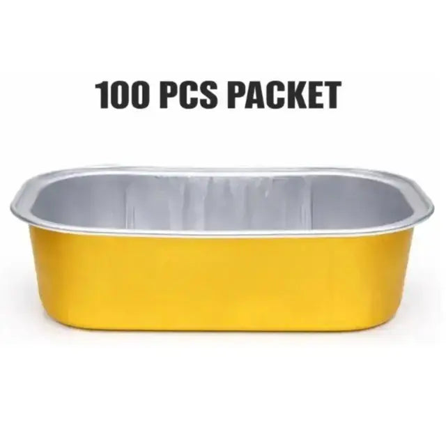 168Ml Rounded Rectangular Foil Container With Lid 100 Pieces Pack – Golden Bake N Serve Cups Cl088