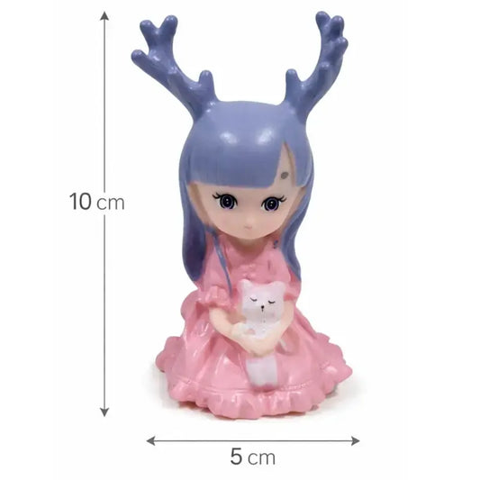 Cute Deer Girl Cake Topper With Bunny – Princess Theme Decoration Heavy Rubber Ctt072