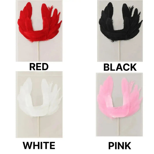 Feather Cake Topper – Pink White Black Red Decorative Accessory | Tpr223 | Moq 20Pcs