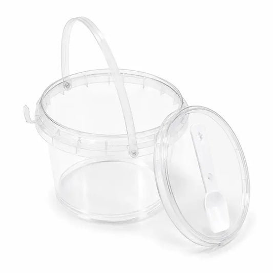 2603 53 Cl104 365Ml Clear Plastic Bucket Container With Handle Lid Spoon – Pack Of 25