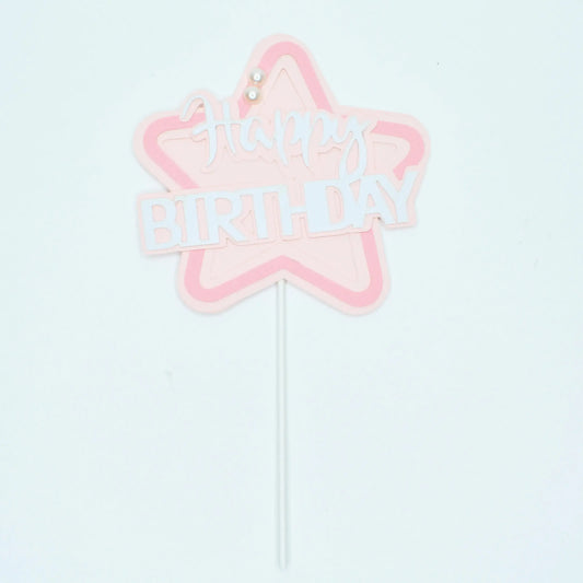 Multicolour Star Shaped Happy Birthday Cake Topper With Pearls Tpr161
