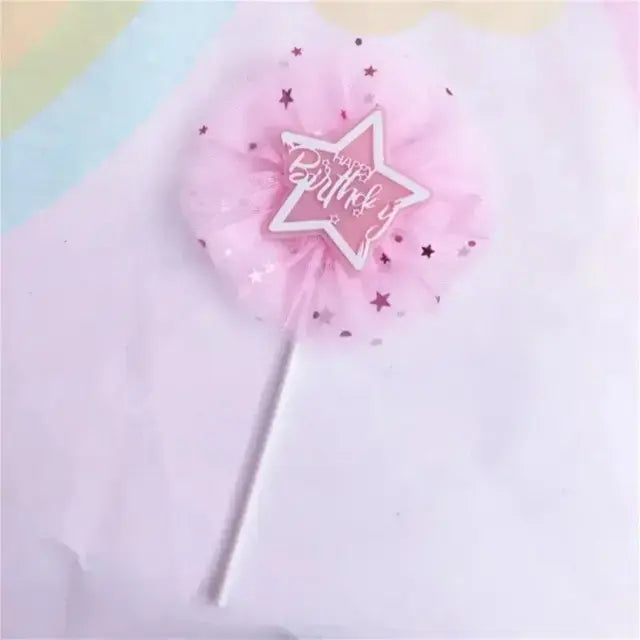 Multicolour Star Shape Candy Princess Lace Cake Topper Happy Birthday Tpr084 Copy