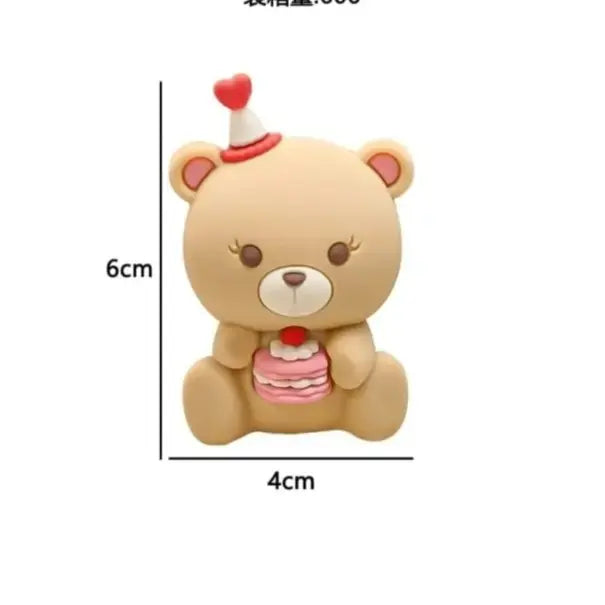 Party Bear Girl Cake Topper – Beige Teddy With Hat Macaron Ctt046D