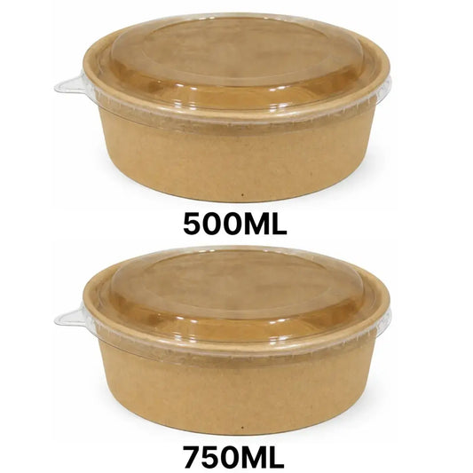 500Ml 750Ml Round Kraft Paper Food Container With Lid – Heavy Cardboard Bowl Pack Of 50 Cl084 Ets