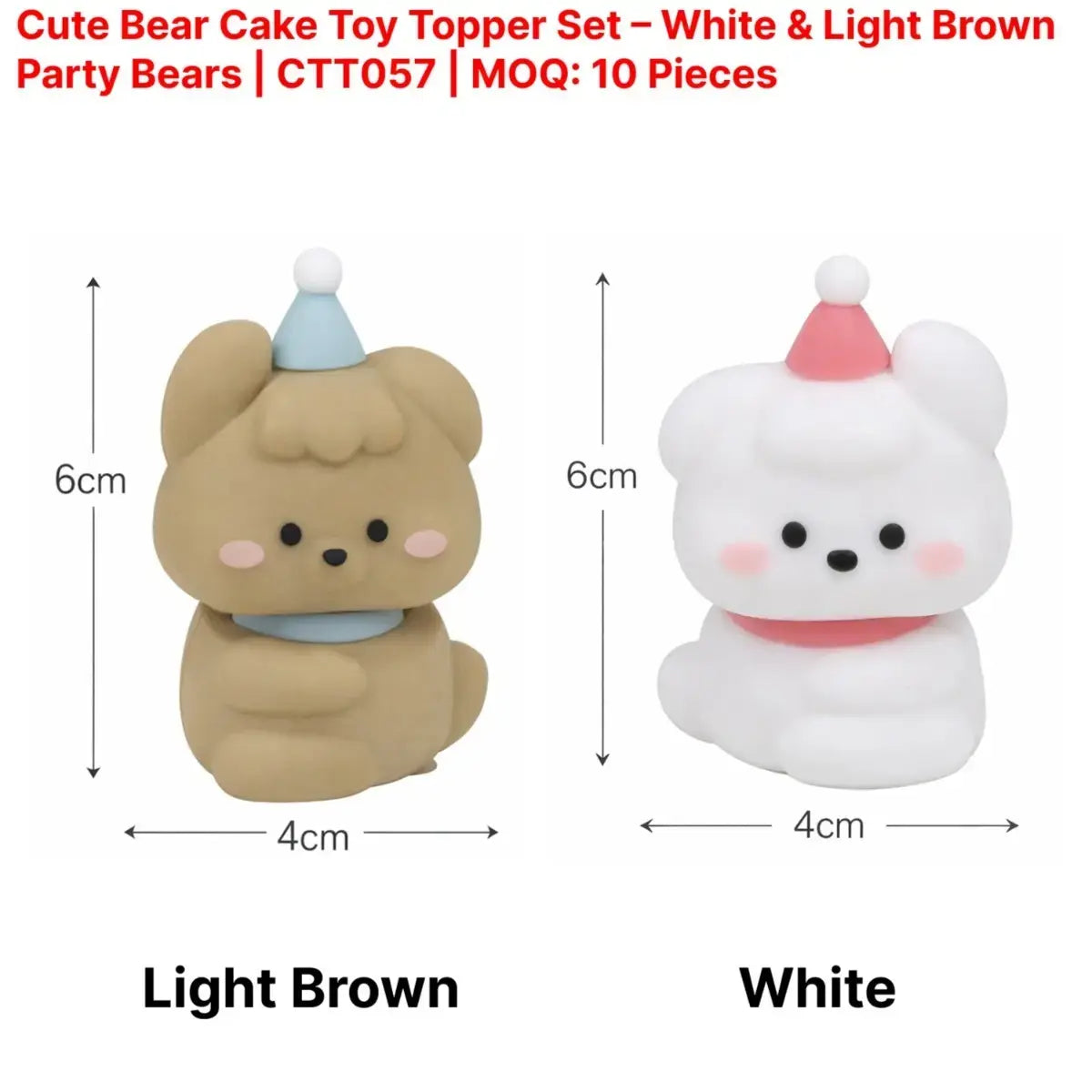 Cute Bear Cake Toy Topper Set – White Light Brown Party Bears Ctt057