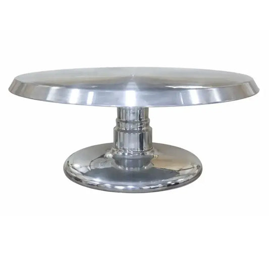 2 Piece Shiny Silver Cake Turntable – Stainless Steel Top with Detachable Fibre Base
