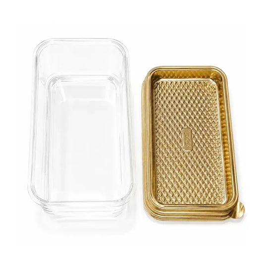 2603 46 Cl095 Premium Gold Rectangular Dessert Container With Lid – Pack Of 50