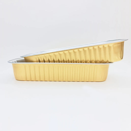 180Ml Golden Rectangular Foil Containers With Lid 125 Piece Pack Ets Cl073C