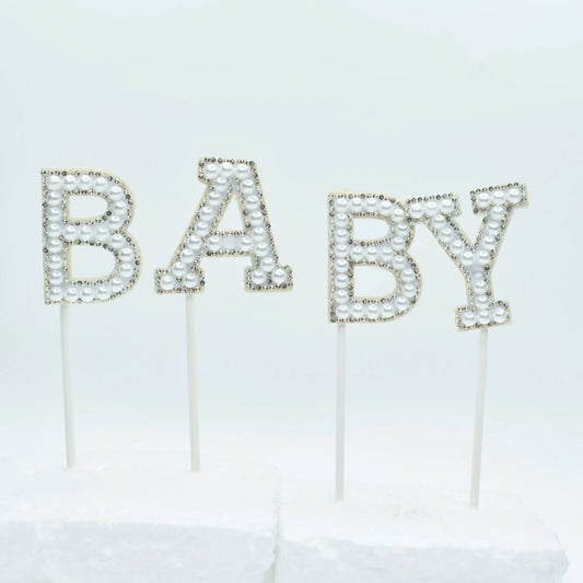 Silver Pearls Baby Letters Cake Topper Tpr046