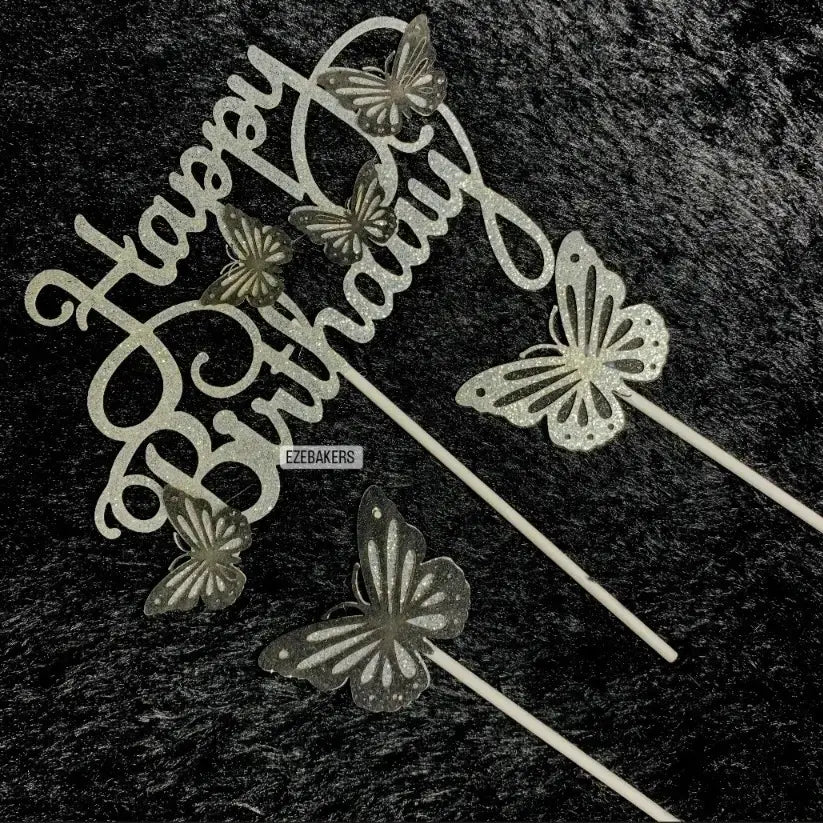 Multicolour Happy Birthday Topper Glitter With Butterflies Tpr087