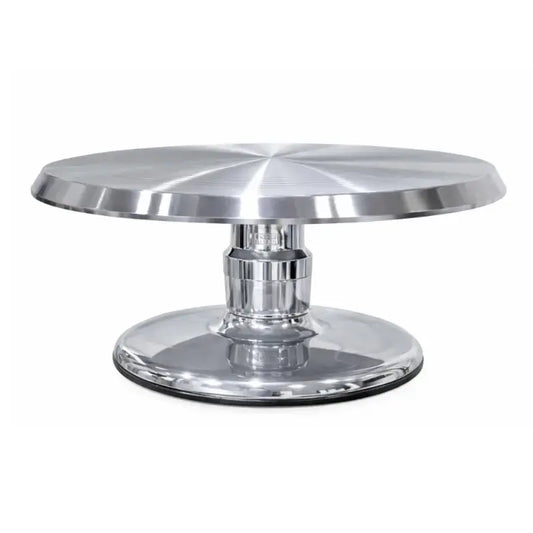 3 Piece Shiny Silver Cake Turntable – Stainless Steel Top with Detachable Fibre Base