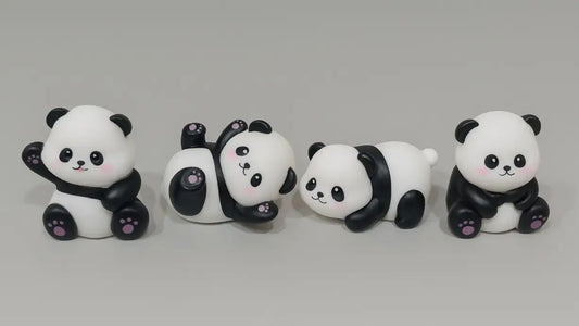 4 Piece Panda Cake Topper Set – Adorable Panda Poses For Kids Cakes Ctt045 Moq 5 Sets