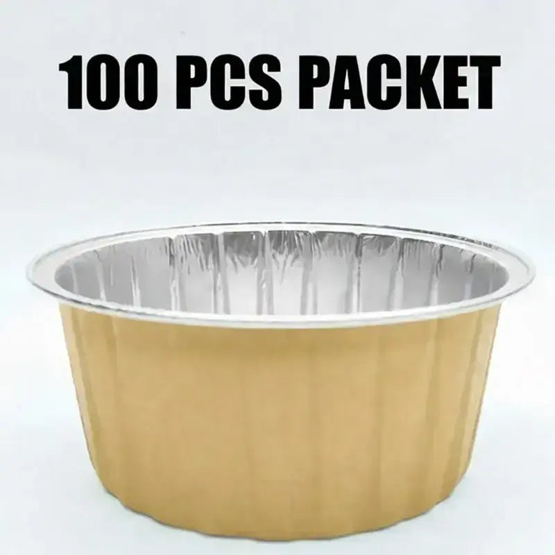 125Ml Round Foil Container With Lid 100 Pieces Pack – Golden Red Bake N Serve Cups Cl085