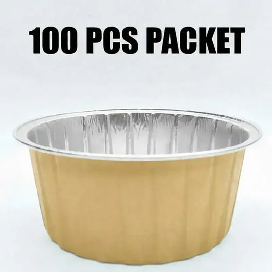 125Ml Round Foil Container With Lid 100 Pieces Pack – Golden Red Bake N Serve Cups Cl085
