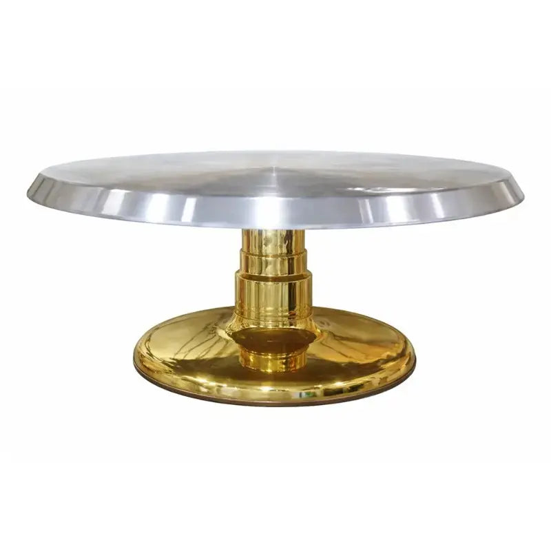 2 Piece Shiny Golden Cake Turntable – Stainless Steel Top with Detachable Fibre Base