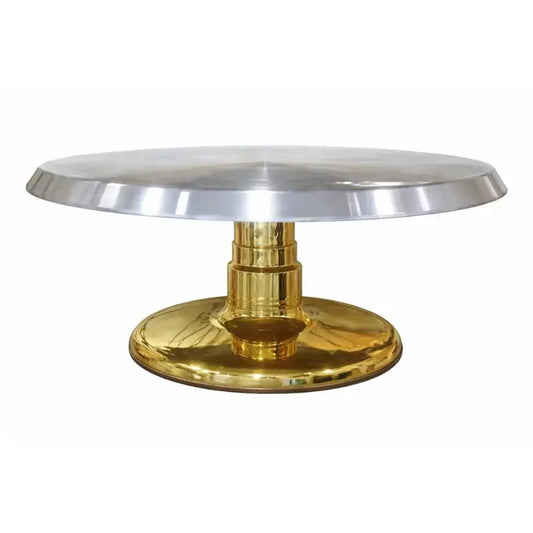 2 Piece Shiny Golden Cake Turntable – Stainless Steel Top with Detachable Fibre Base