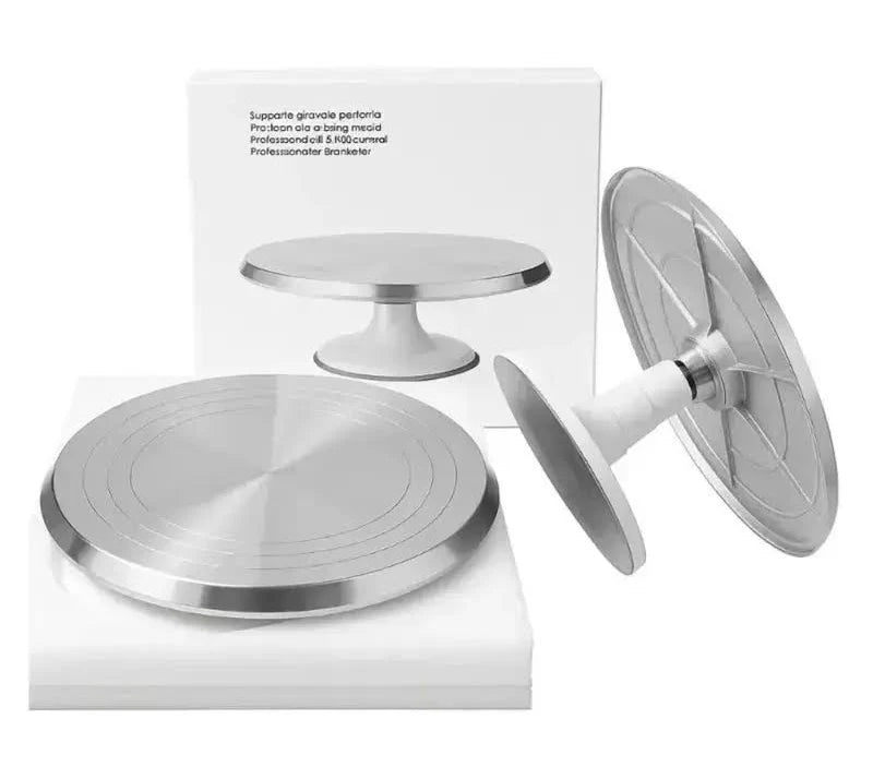 2-PIECE Detachable Steel Cake Turntable – White,Pink,Cyan,Green with Rotating Top