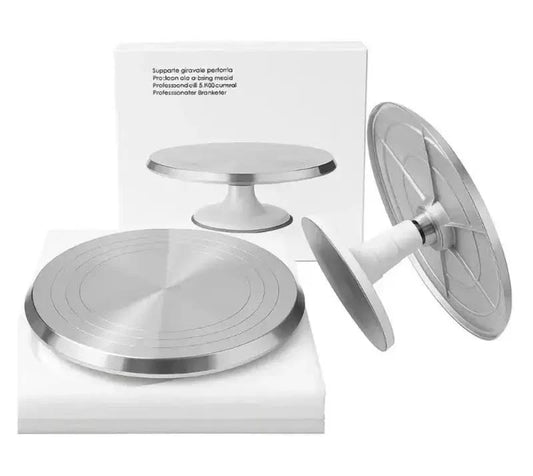 2-PIECE Detachable Steel Cake Turntable – White,Pink,Cyan,Green with Rotating Top