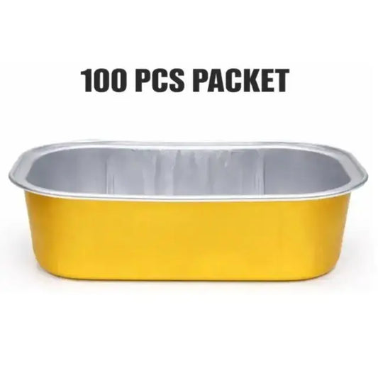 168Ml Rounded Rectangular Foil Container With Lid 100 Pieces Pack – Golden Bake N Serve Cups Cl088