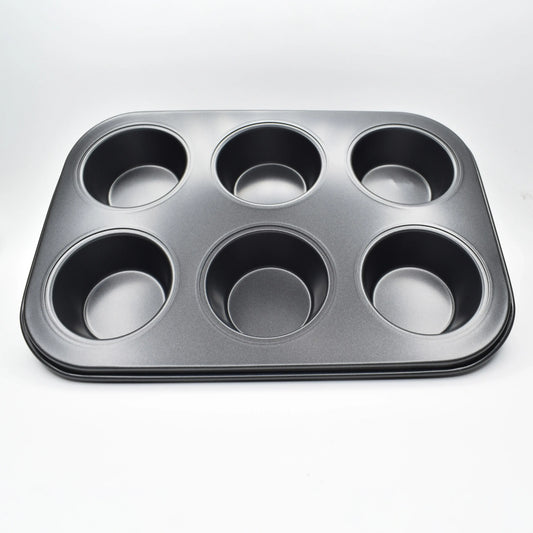 6 In 1 Round Black Muffin Cupcake Baking Tray