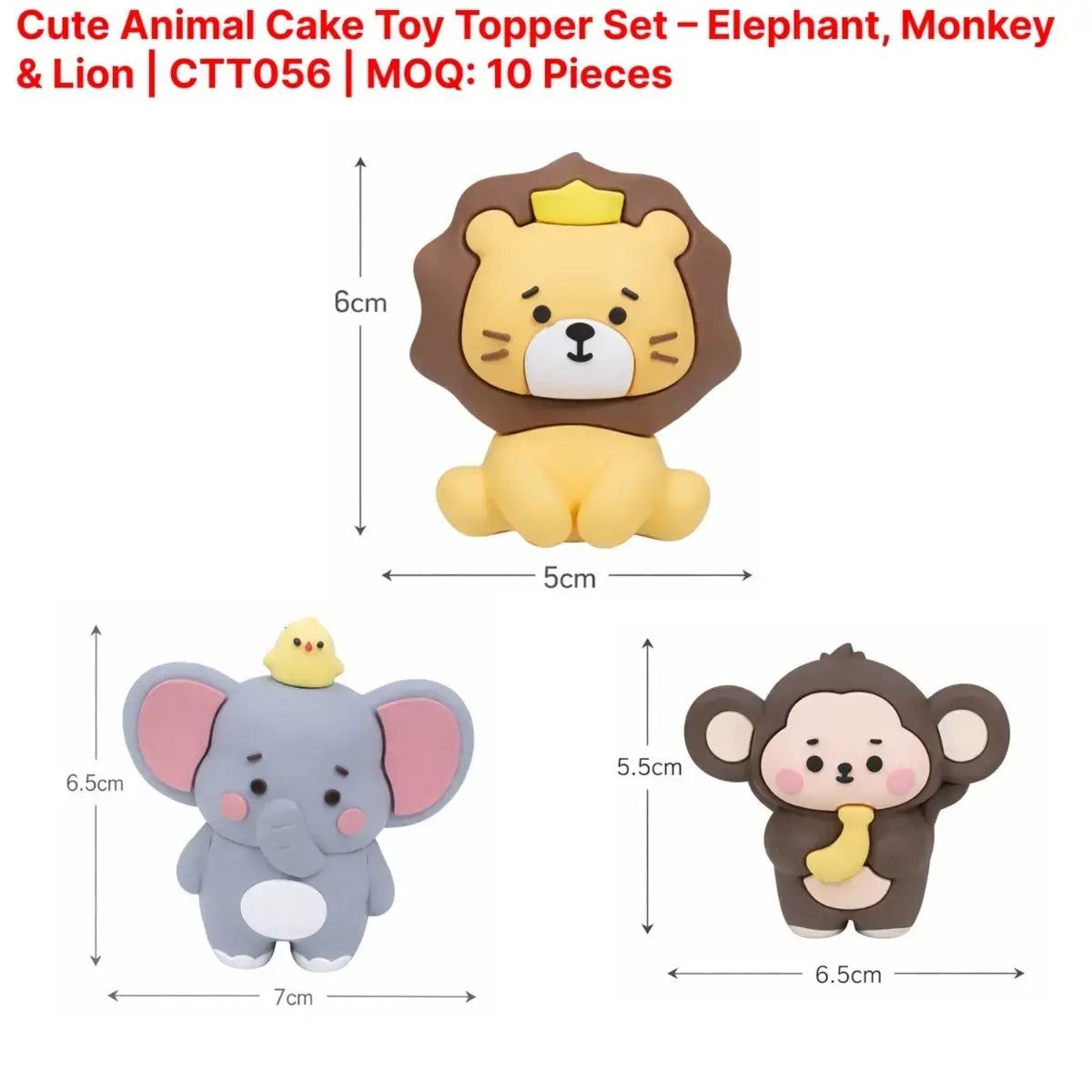 Cute Animal Cake Toy Topper Set – Elephant Monkey Lion Ctt056